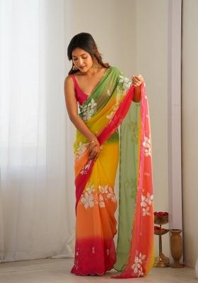 Rani Pink Sequin Work Satin Saree Set