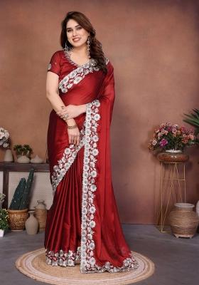 Red Embroidered Silk Saree Set