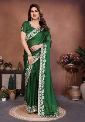 Green Embroidered Silk Saree Set