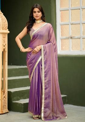 Lilac Embroidered Georgette Saree Set