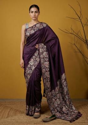 Grey Printed Silk Saree Set