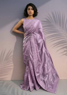 Lilac Printed Silk Saree Set