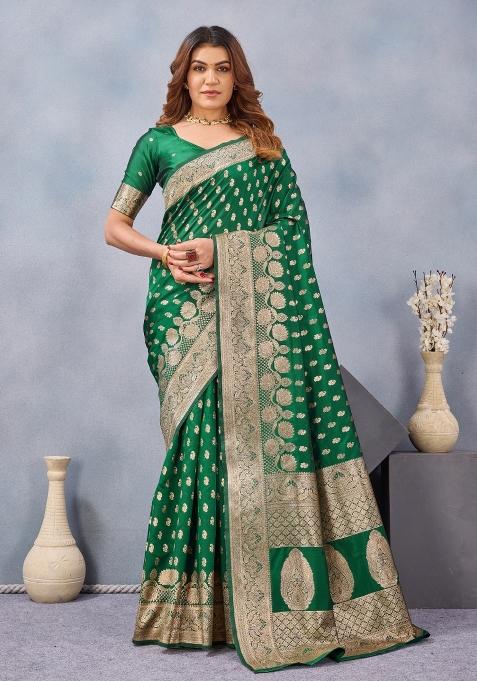 Green Printed Handloom Saree Set