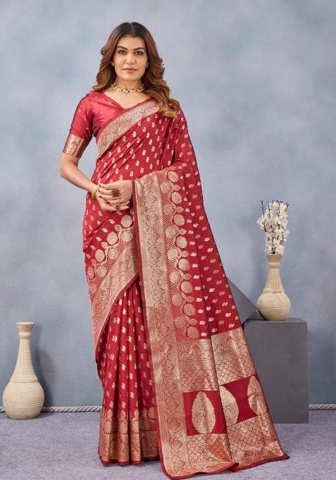 Red Printed Handloom Saree Set