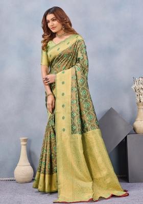 Light Green Printed Handloom Saree Set