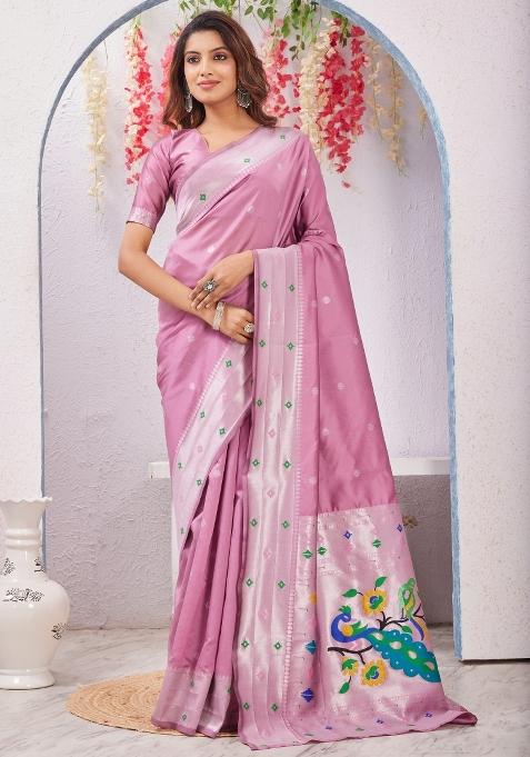 Light Pink Printed Handloom Saree Set