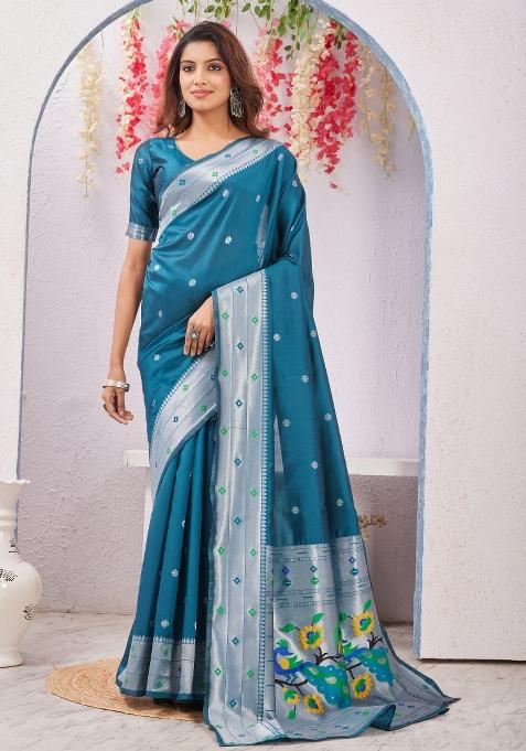 Rama Printed Handloom Saree Set