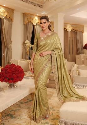 Pista Embroidered Silk Saree Set
