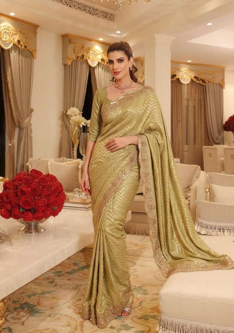 Pista Embroidered Silk Saree Set for Diwali and Festive Wear - Indya