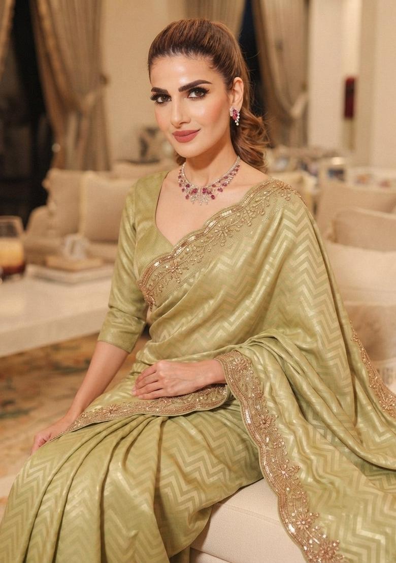 Pista Embroidered Silk Saree Set - Indya