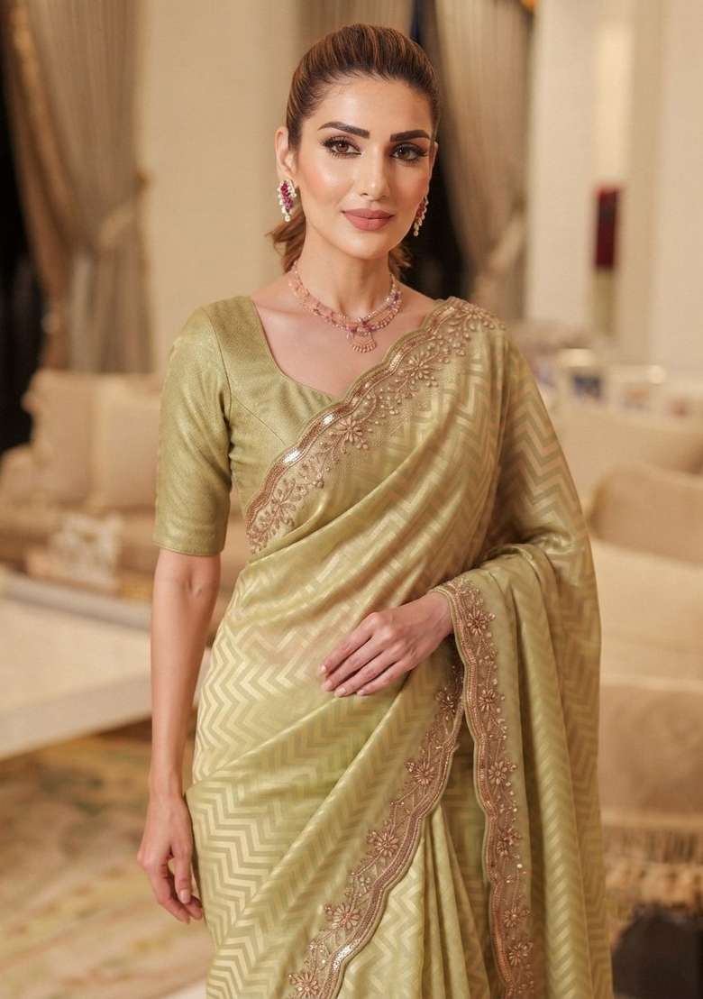 Pista Embroidered Silk Saree Set for Diwali and Festive Wear - Indya