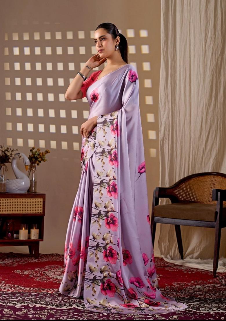 Lavender Silk Saree Set - Indya