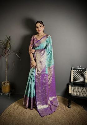 Blue Jacquard Silk Saree Set