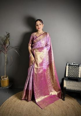 Lavender Jacquard Silk Saree Set