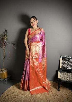 Light Purple Jacquard Silk Saree Set