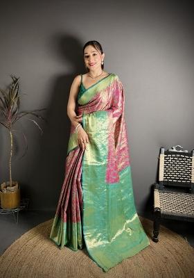 Magenta Jacquard Silk Saree Set