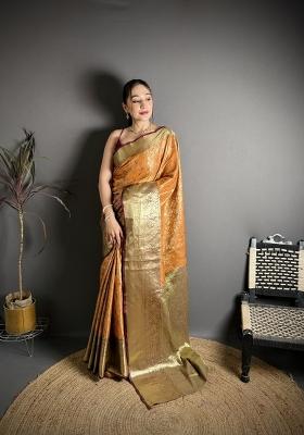 Mustard Jacquard Silk Saree Set