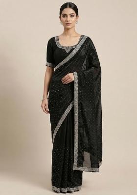 Black Zarkan Diamond Work Silk Saree Set