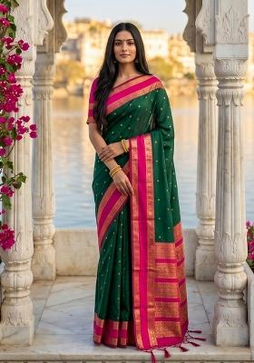Dark Green Jacquard Silk Saree Set