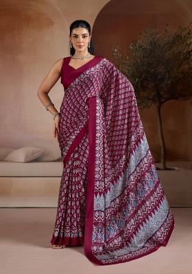 Maroon Printed Georgette Saree Set