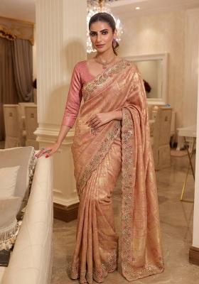 Pink Embroidered Silk Saree Set
