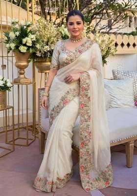 Rust Silk Saree Set with Embroidered for Diwali | Wedding & Festive Wear