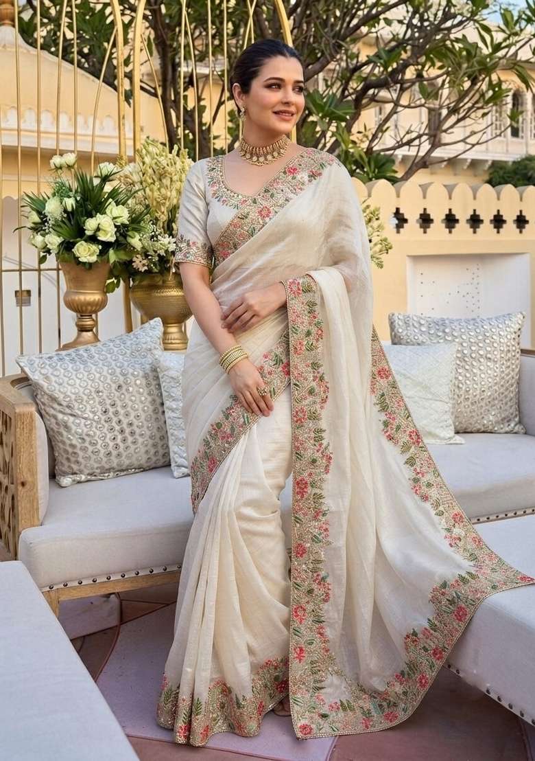 Rust Silk Saree Set with Embroidered for Diwali | Wedding & Festive Wear - Indya