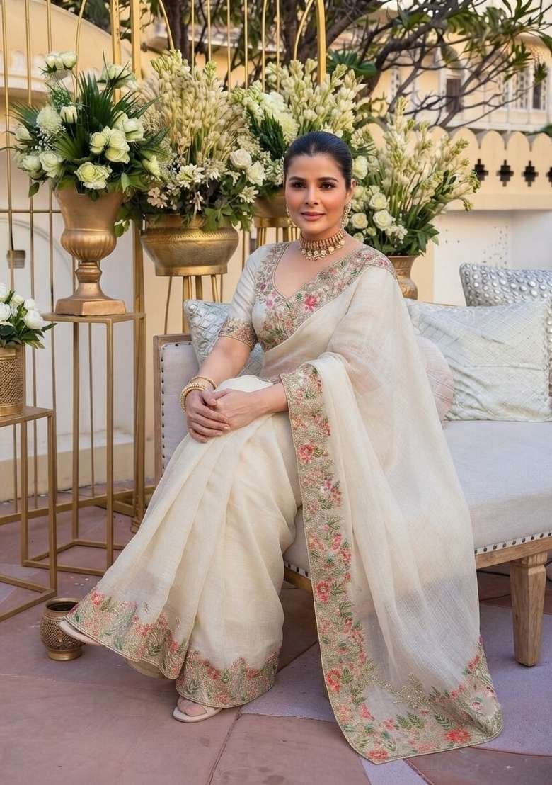 Rust Silk Saree Set with Embroidered for Diwali | Wedding & Festive Wear - Indya