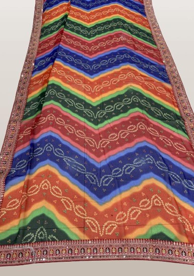 Multicolor Embroidered Silk Saree Set - Indya