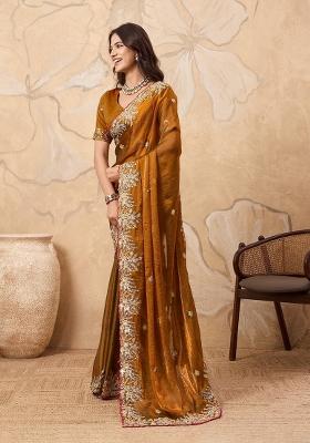 Mustard Embroidered Fendi Saree Set