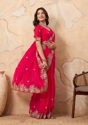 Pink Embroidered Fendi Saree Set
