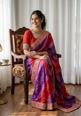 Red Embroidered Georgette Saree Set