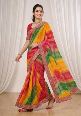 Red Embroidered Georgette Saree Set