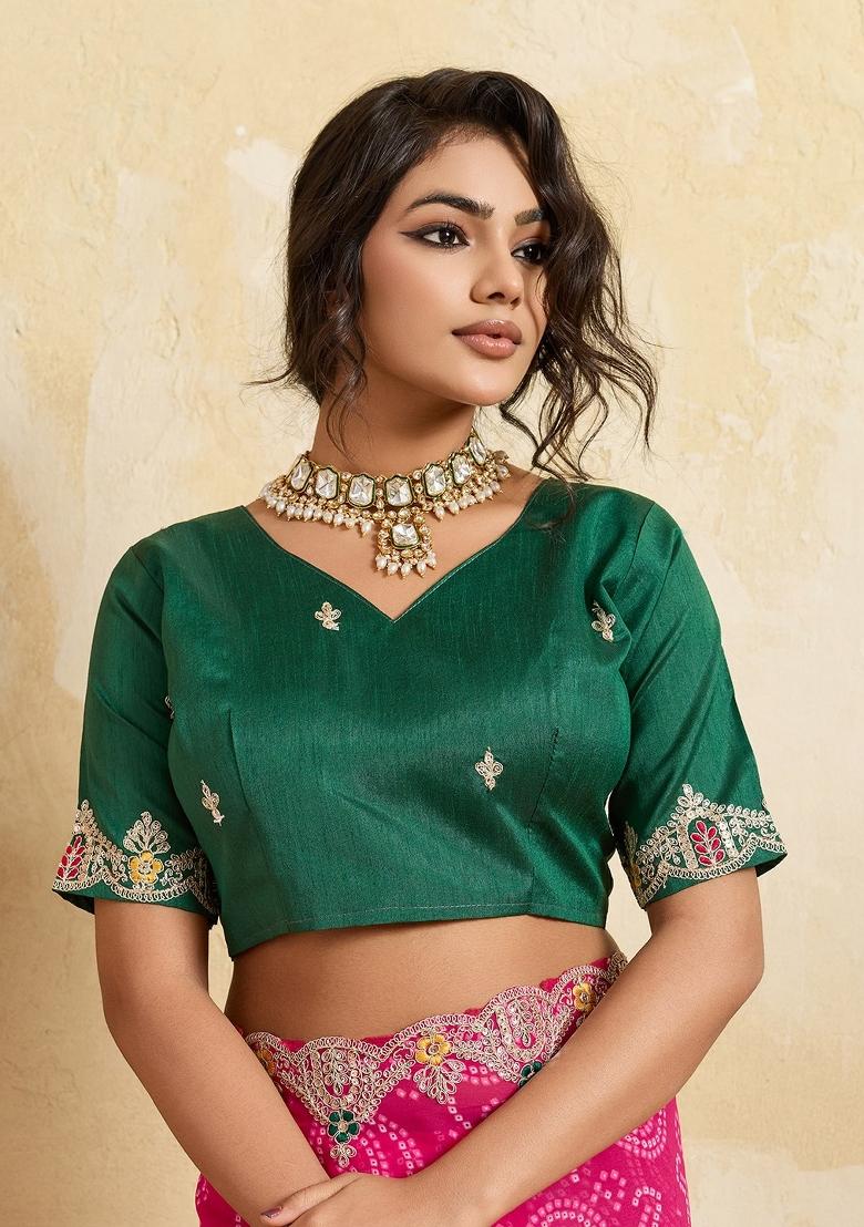 Red Embroidered Georgette Saree Set - Indya