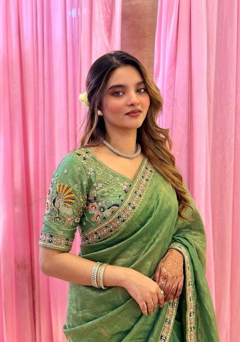 Pista Embroidered Silk Saree Set - Indya