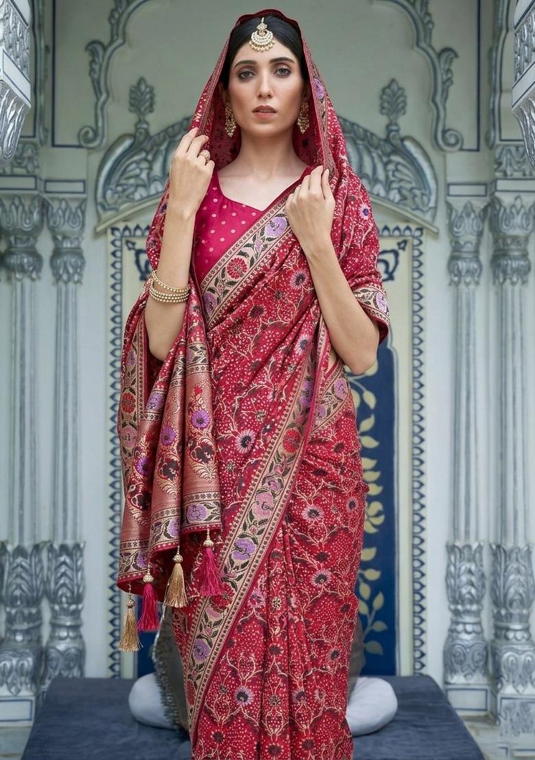 Pink Weaving Georgette Saree Set - Indya