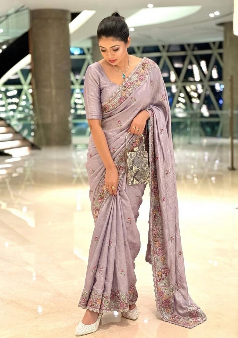 Lavender Weaving Silk Saree Set - Indya