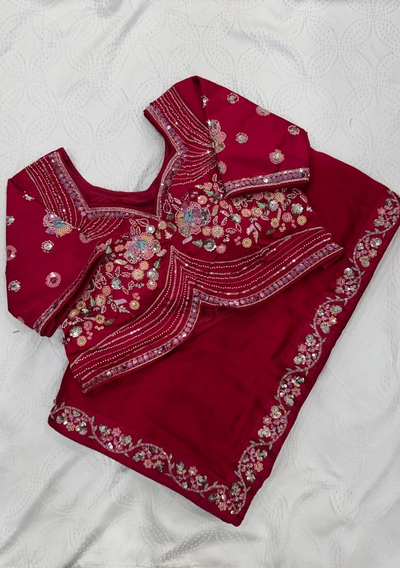 Pink Embroidered Silk Saree Set - Indya