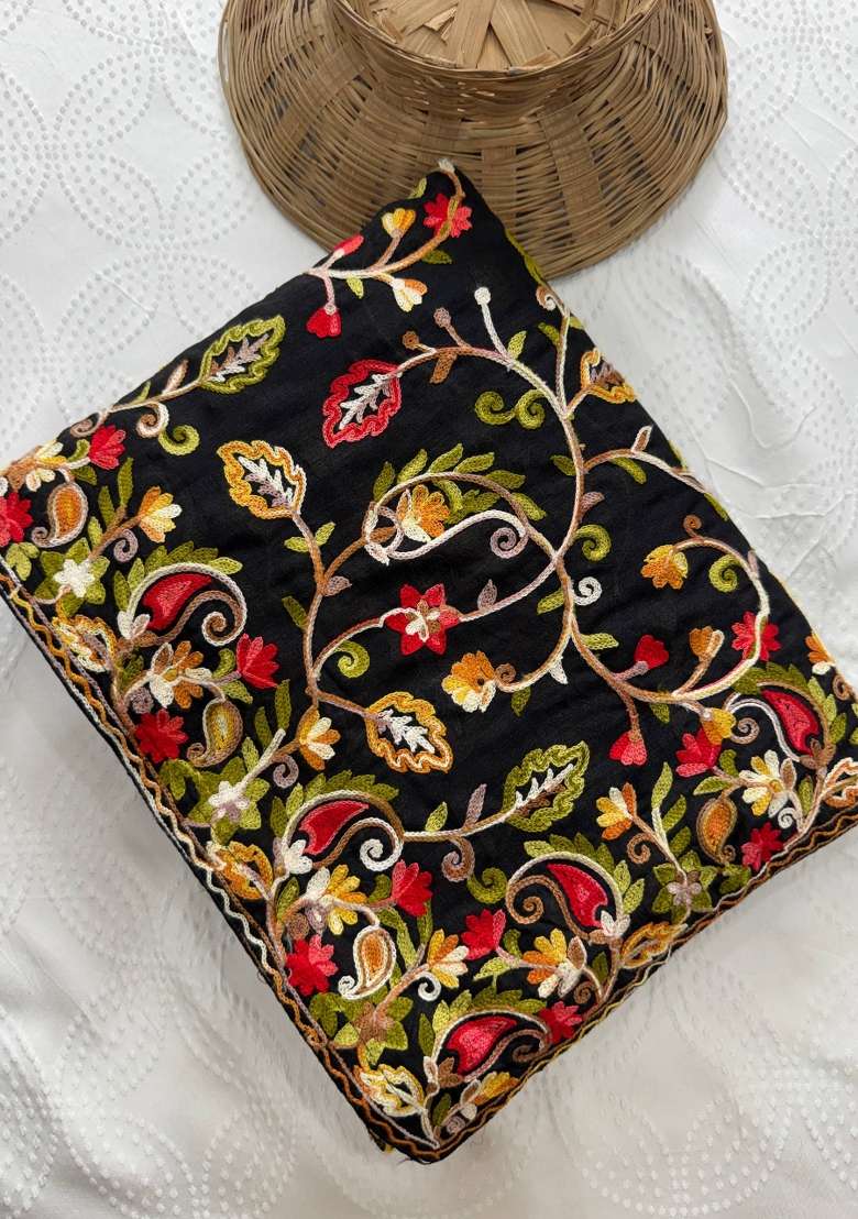 Black Embroidered Silk Saree Set for Diwali and Festive Wear - Indya