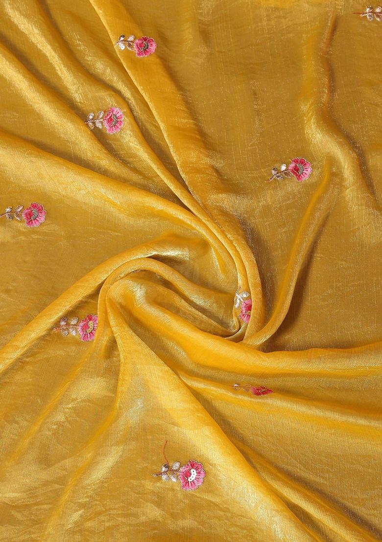 Yellow Embroidered Silk Saree Set - Indya