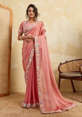 Pink Embroidered Fendi Saree Set