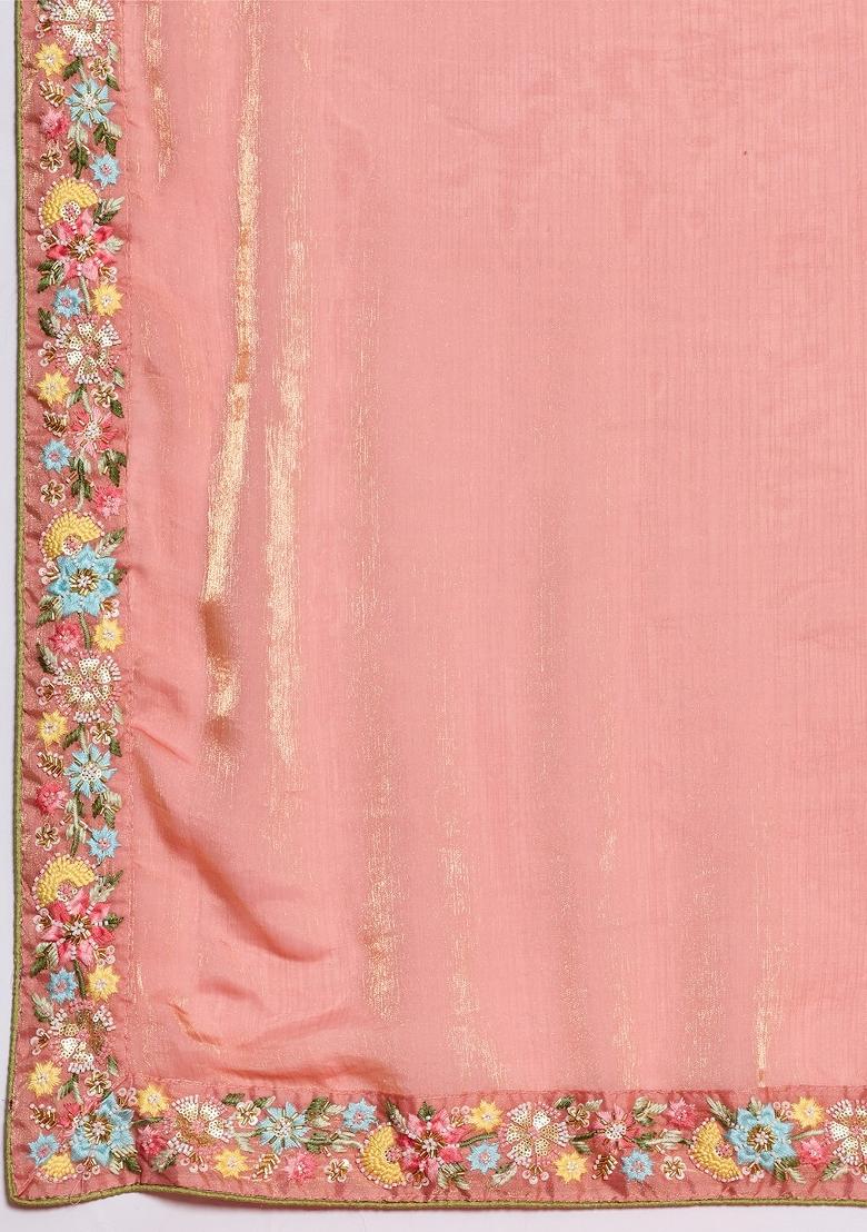 Pink Embroidered Fendi Saree Set - Indya