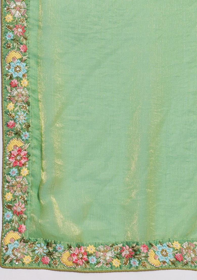 Sea Green Embroidered Fendi Saree Set - Indya
