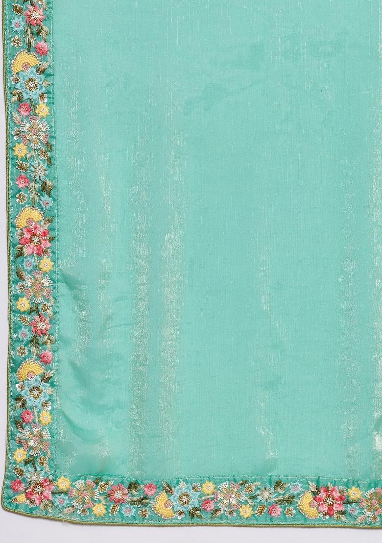 Sky Blue Embroidered Fendi Saree Set - Indya
