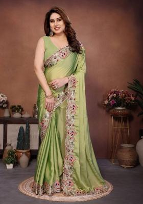 Pista Embroidered Silk Saree Set
