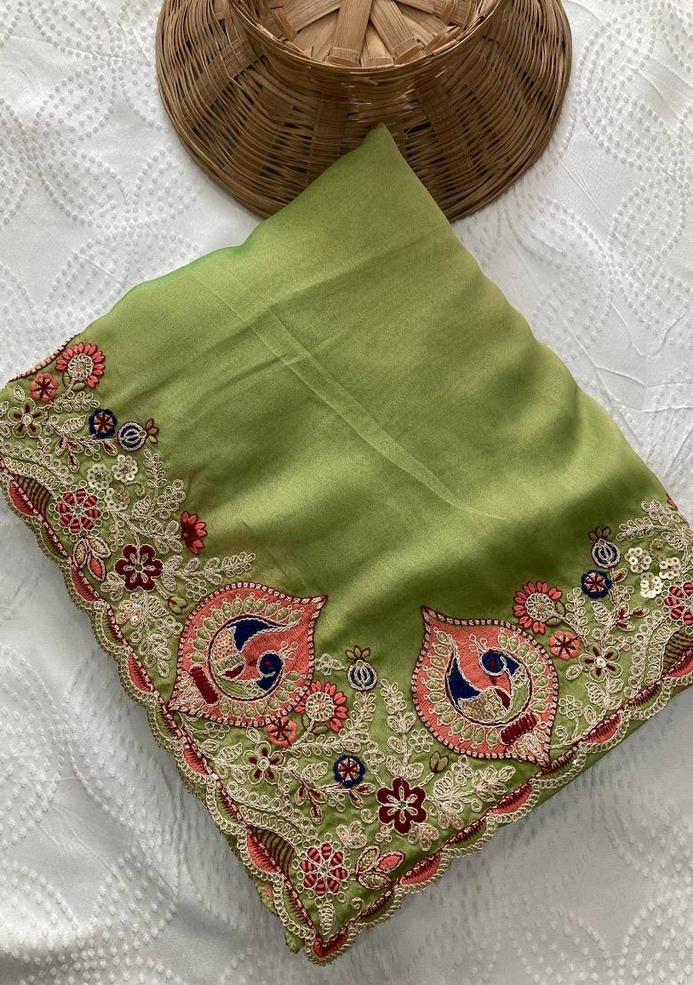Pista Embroidered Silk Saree Set - Indya