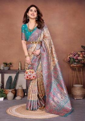 Blue Zari Work Silk Saree Set