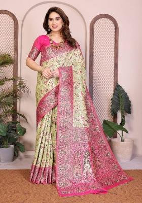 Pink Zari Work Silk Saree Set