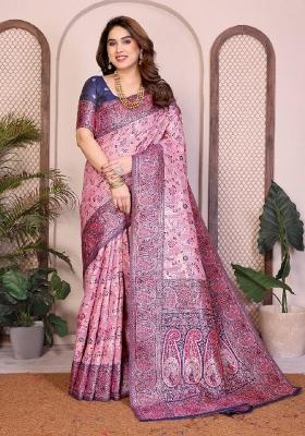 Navy Blue Zari Work Silk Saree Set
