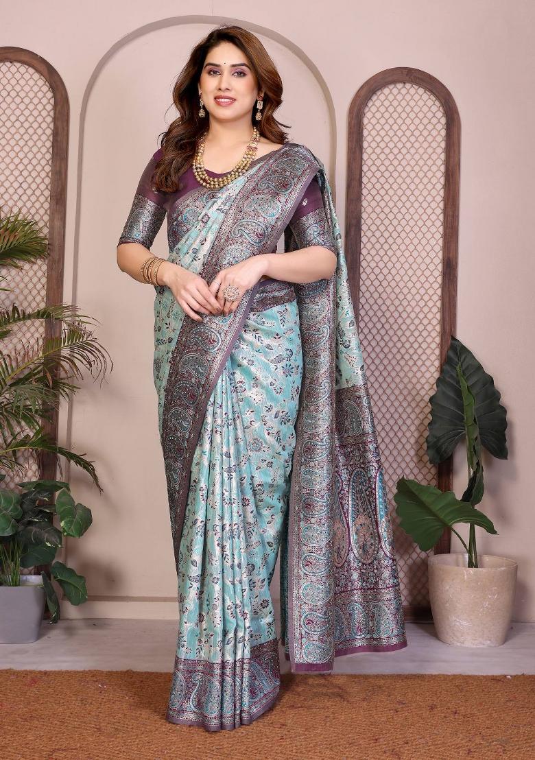Wine Zari Work Silk Saree Set - Indya